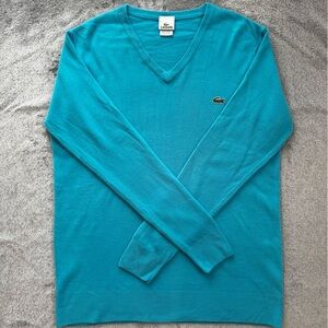 LACOSTE V-Neck Cotton Knit Sweater Blue Teal Size 8 (3XL)